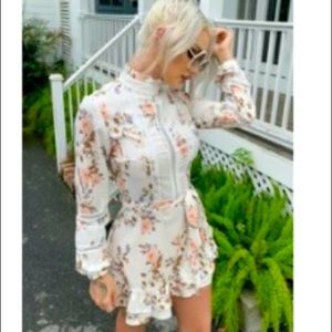Eilly bazar lace ruffle hem belted floral dress
